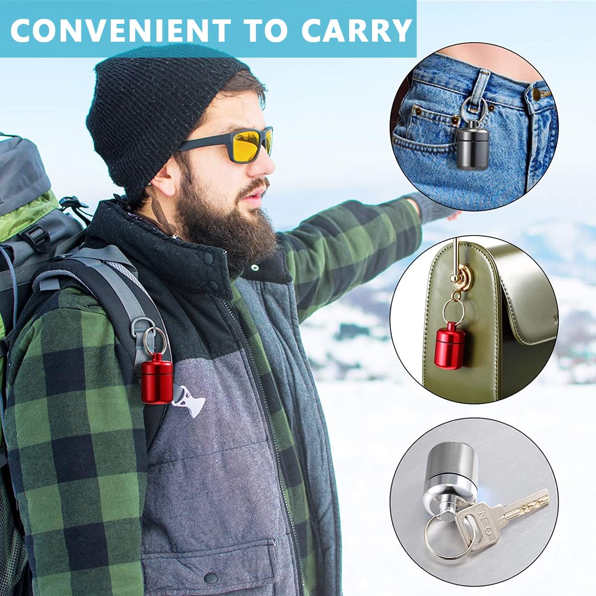HANNEA 3PCS Mini Aluminum Keychain Medication Pill Box, Waterproof Mini Metal Pill Holder Medicine Bottle for Outdoor, Travel, Camping, Style A HANNEA 3PCS Mini Aluminum Keychain Medication Pill Box, Waterproof Mini Metal Pill Holder Medicine Bottle for Outdoor, Travel, Camping, Style A